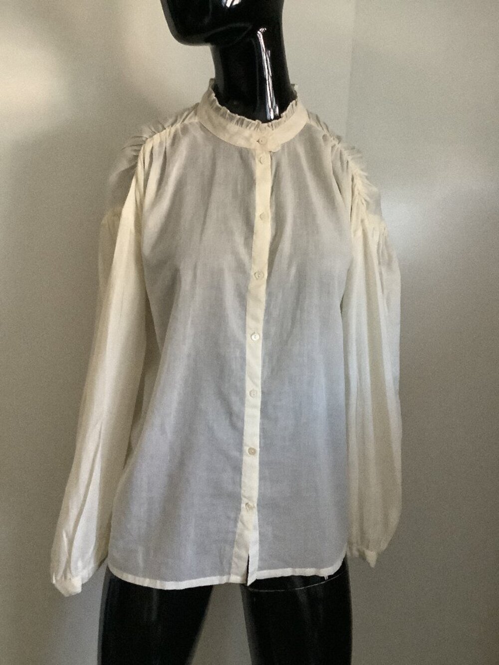 ANTIK BATIK ivory fine cotton high ruffle neck blouse